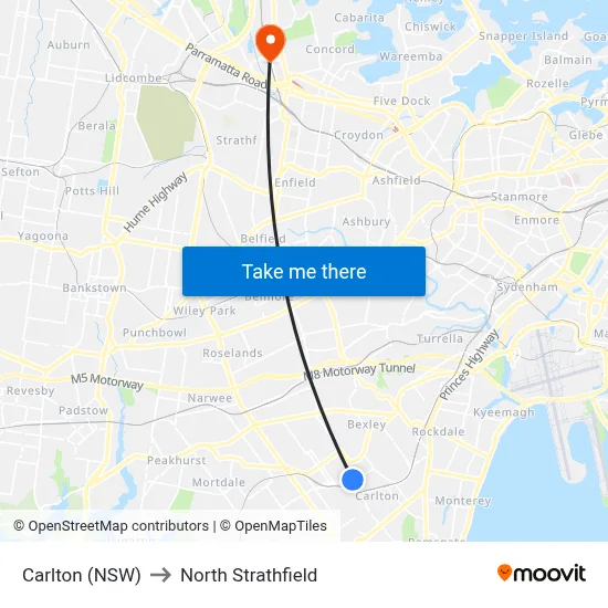 Carlton (NSW) to North Strathfield map