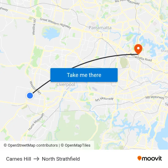 Carnes Hill to North Strathfield map