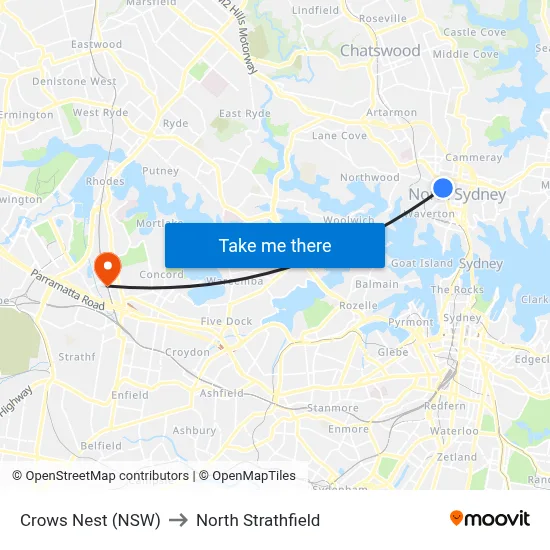 Crows Nest (NSW) to North Strathfield map