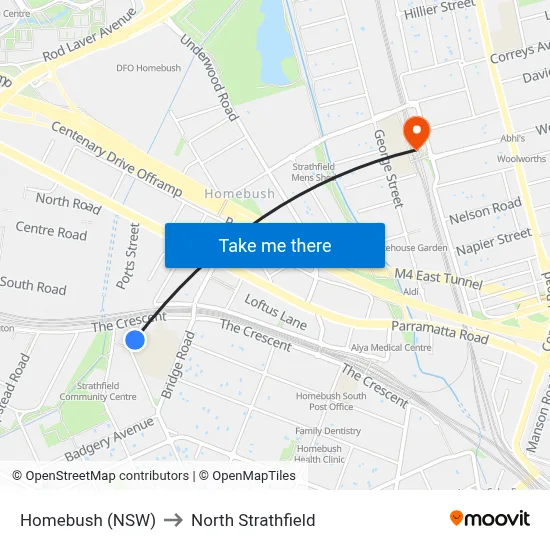 Homebush (NSW) to North Strathfield map