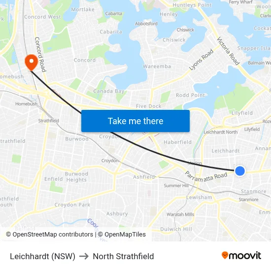 Leichhardt (NSW) to North Strathfield map