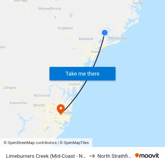 Limeburners Creek (Mid-Coast - NSW) to North Strathfield map