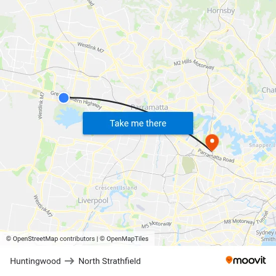 Huntingwood to North Strathfield map