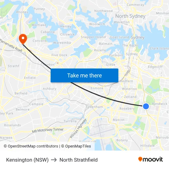 Kensington (NSW) to North Strathfield map
