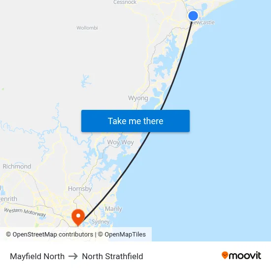 Mayfield North to North Strathfield map