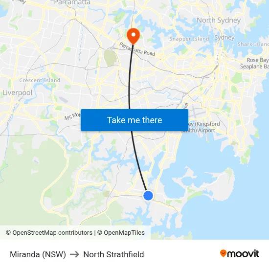 Miranda (NSW) to North Strathfield map