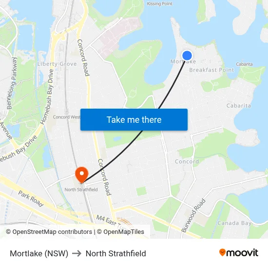 Mortlake (NSW) to North Strathfield map