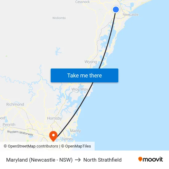 Maryland (Newcastle - NSW) to North Strathfield map