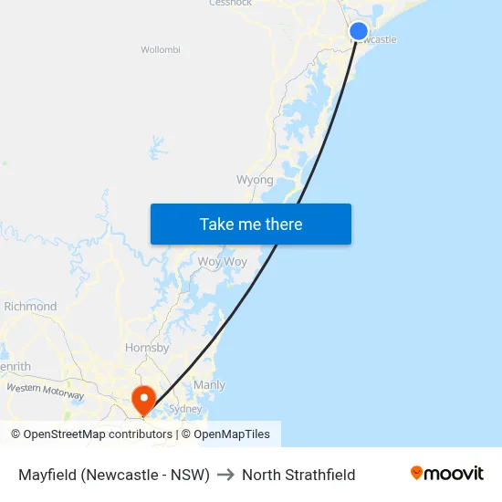 Mayfield (Newcastle - NSW) to North Strathfield map