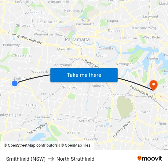Smithfield (NSW) to North Strathfield map