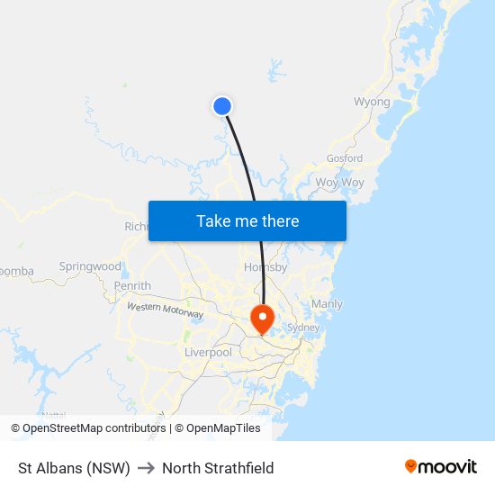 St Albans (NSW) to North Strathfield map