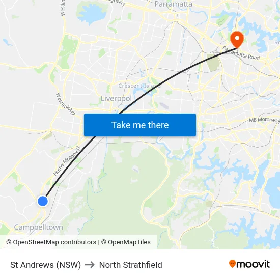 St Andrews (NSW) to North Strathfield map