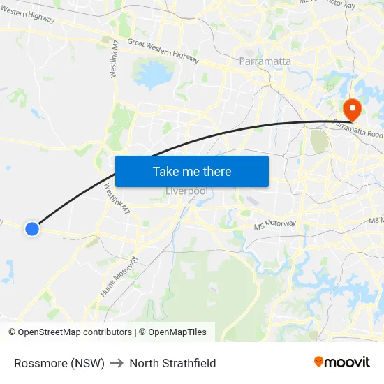 Rossmore (NSW) to North Strathfield map