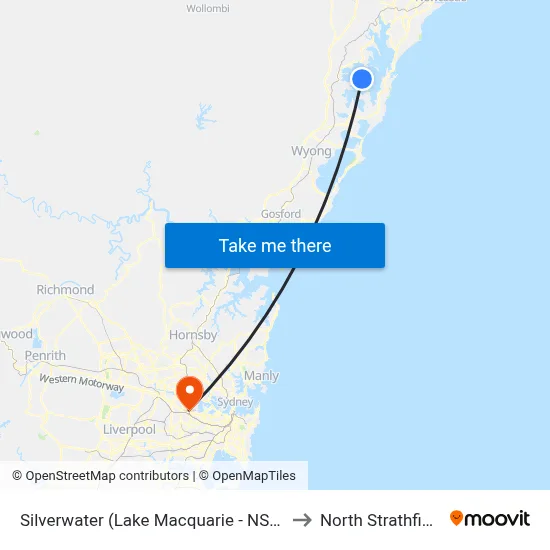 Silverwater (Lake Macquarie - NSW) to North Strathfield map