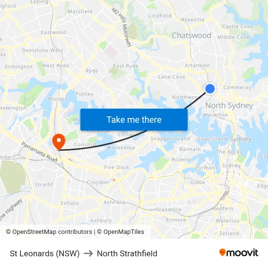 St Leonards (NSW) to North Strathfield map
