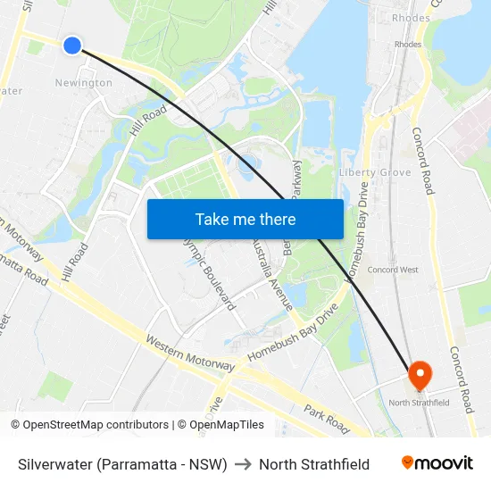 Silverwater (Parramatta - NSW) to North Strathfield map