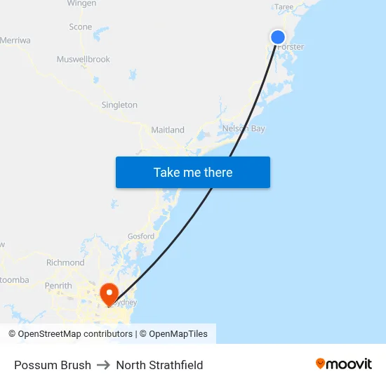Possum Brush to North Strathfield map