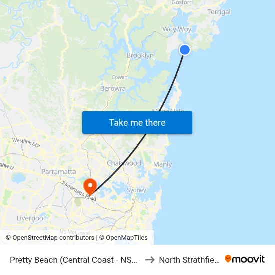 Pretty Beach (Central Coast - NSW) to North Strathfield map