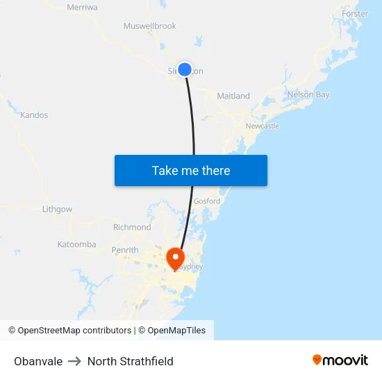 Obanvale to North Strathfield map