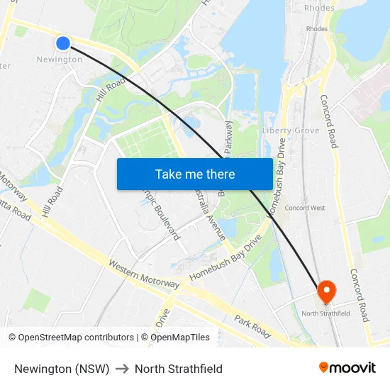 Newington (NSW) to North Strathfield map