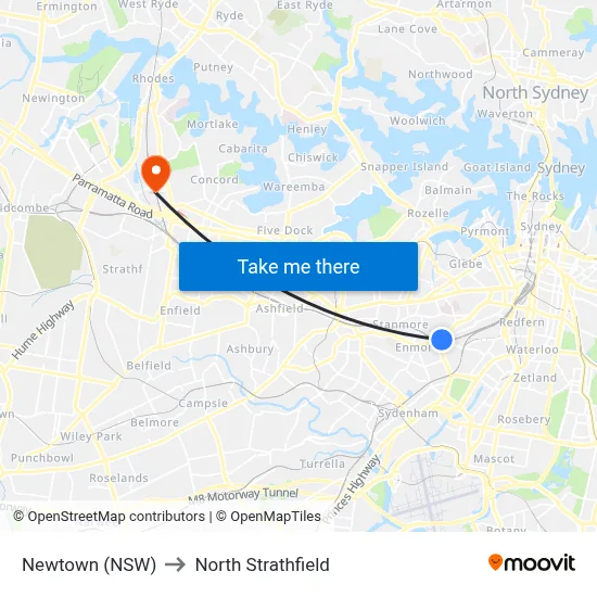 Newtown (NSW) to North Strathfield map