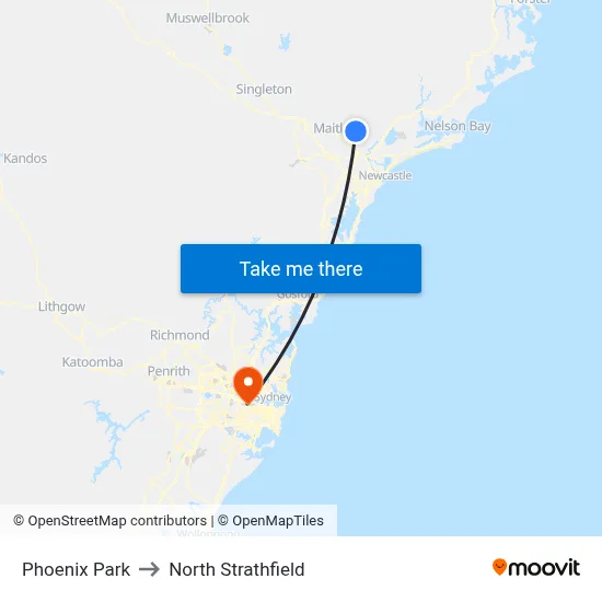 Phoenix Park to North Strathfield map