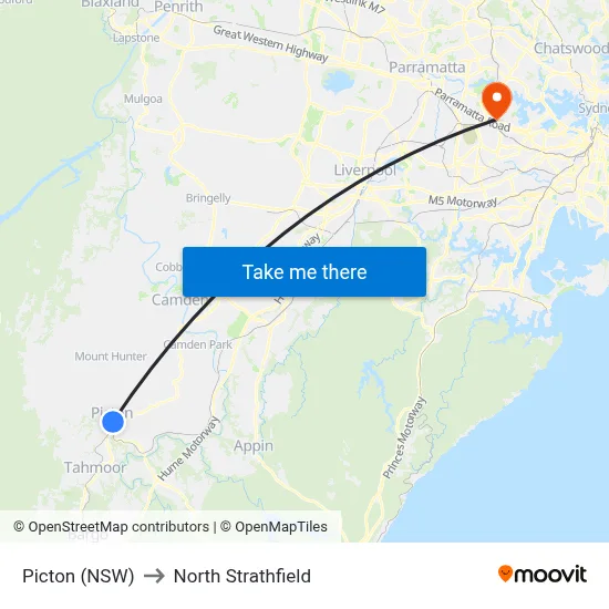 Picton (NSW) to North Strathfield map