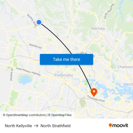 North Kellyville to North Strathfield map