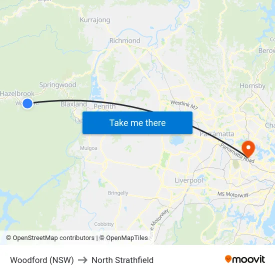 Woodford (NSW) to North Strathfield map