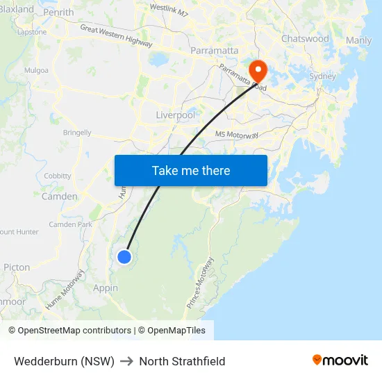 Wedderburn (NSW) to North Strathfield map