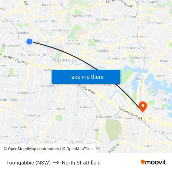 Toongabbie (NSW) to North Strathfield map