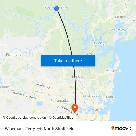 Wisemans Ferry to North Strathfield map