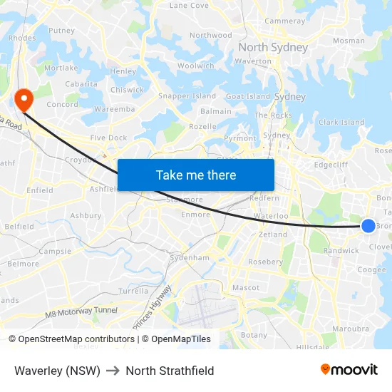 Waverley (NSW) to North Strathfield map
