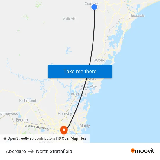Aberdare to North Strathfield map