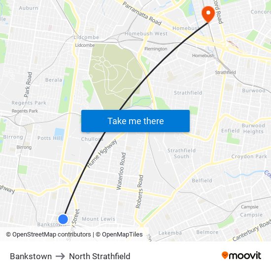 Bankstown to North Strathfield map