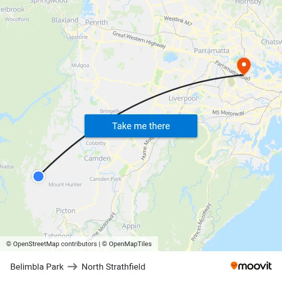 Belimbla Park to North Strathfield map
