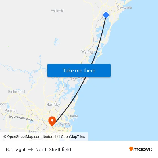 Booragul to North Strathfield map