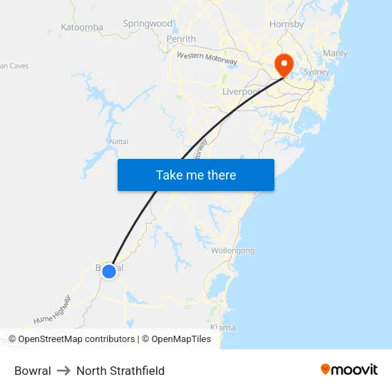Bowral to North Strathfield map