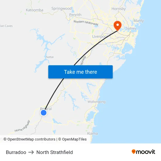 Burradoo to North Strathfield map