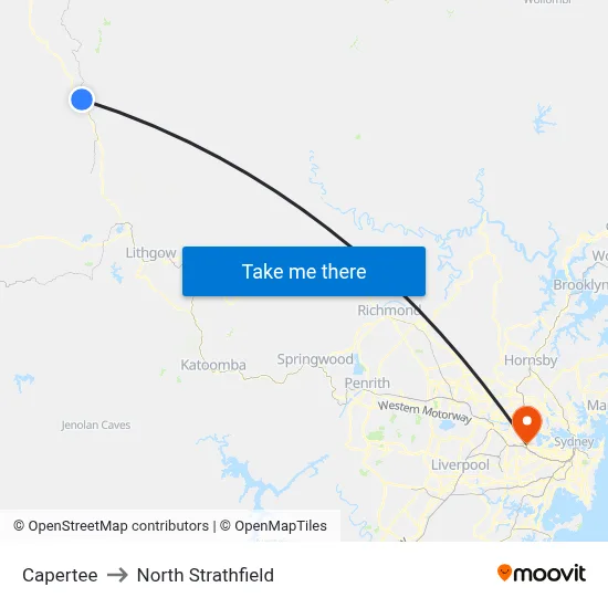 Capertee to North Strathfield map