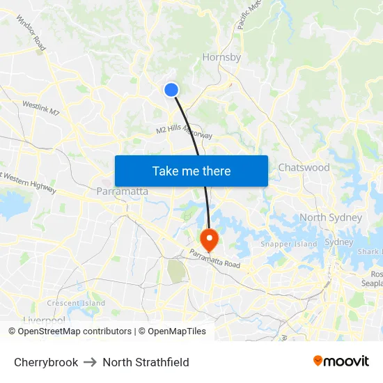 Cherrybrook to North Strathfield map