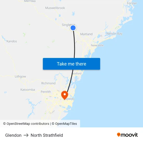 Glendon to North Strathfield map