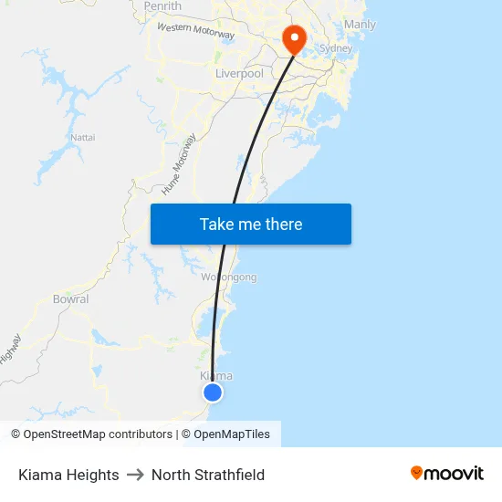 Kiama Heights to North Strathfield map