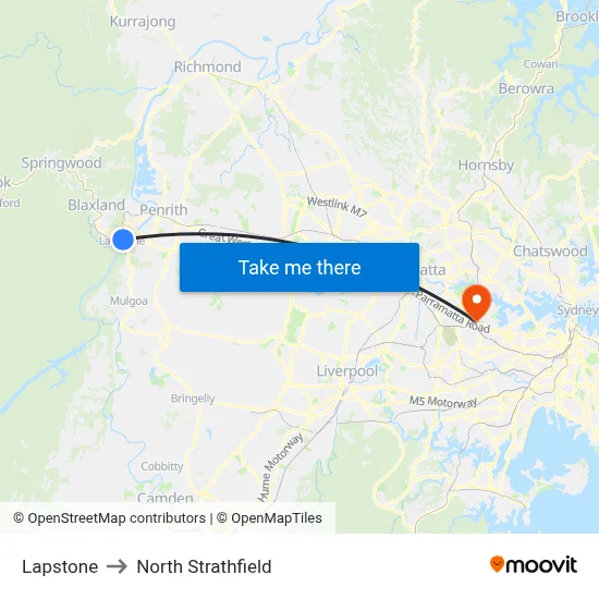 Lapstone to North Strathfield map