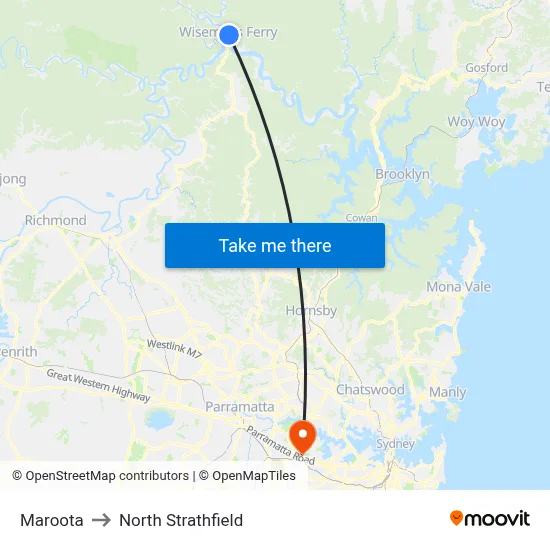 Maroota to North Strathfield map