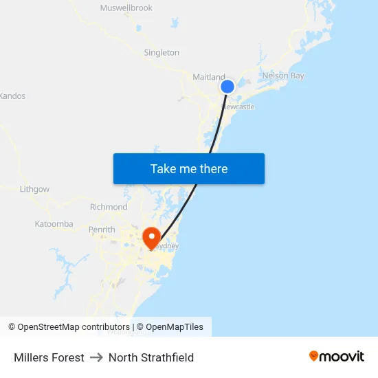 Millers Forest to North Strathfield map