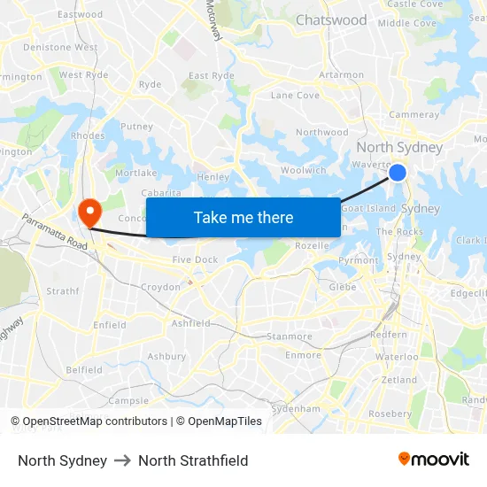 North Sydney to North Strathfield map