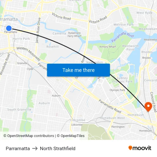 Parramatta to North Strathfield map