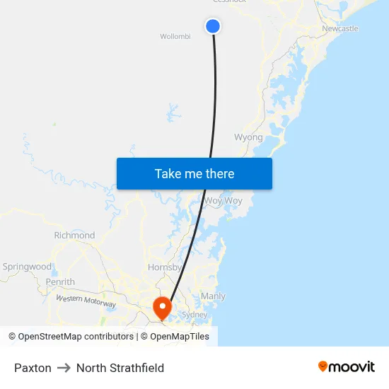 Paxton to North Strathfield map
