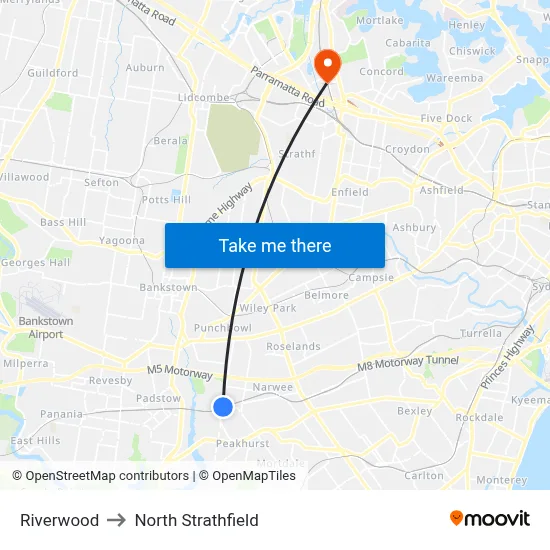 Riverwood to North Strathfield map